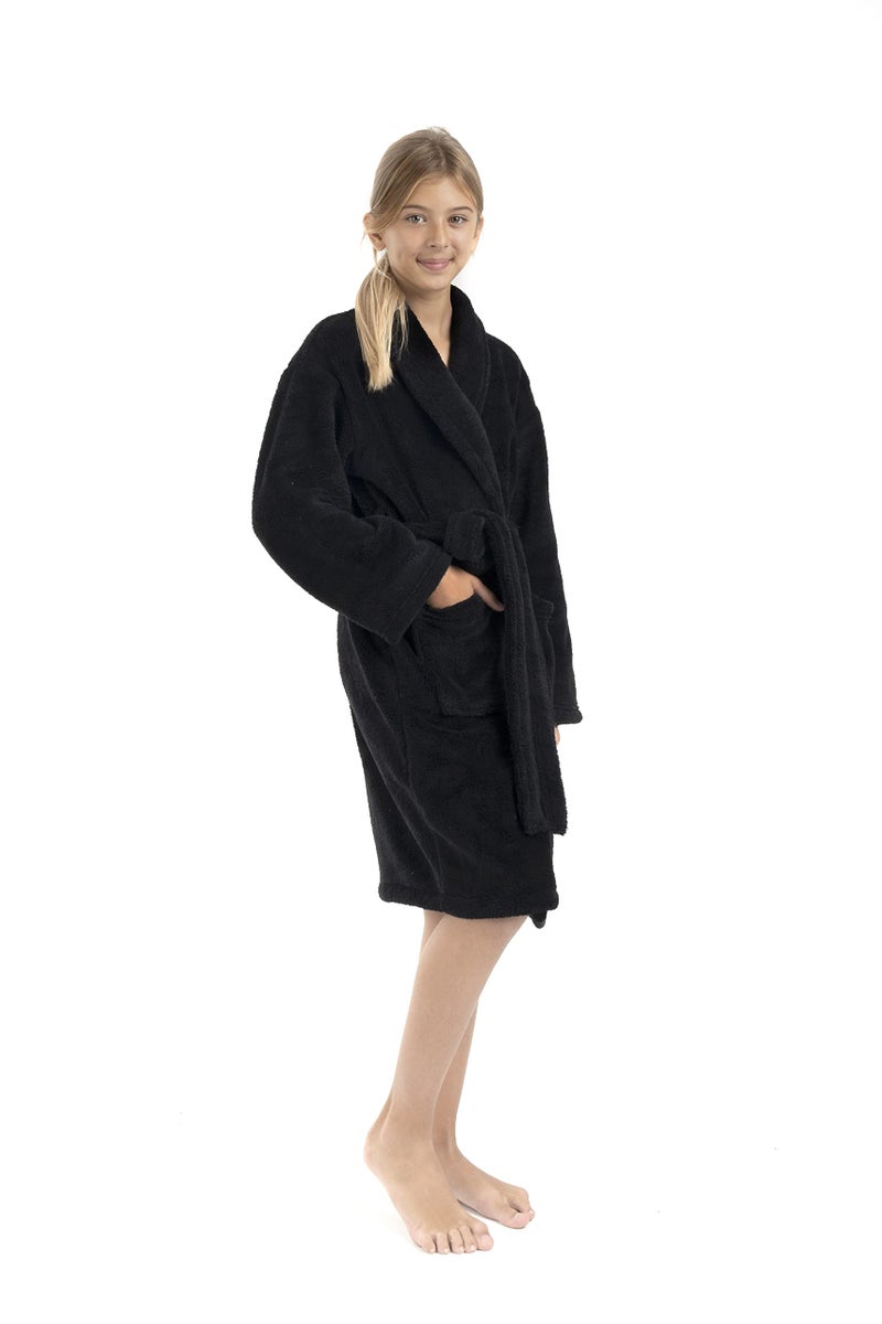 BC BARE COTTON Bare Cotton Kids Microfiber Fleece Shawl Robe - Girls (Large (Ages 9-12), Black) - Image 3